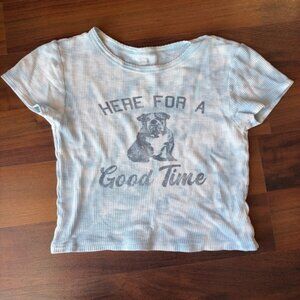 Y2K Baby Tee Aerie Thermal Graphic Tee Shirt Top Blue Dog Print Size Small